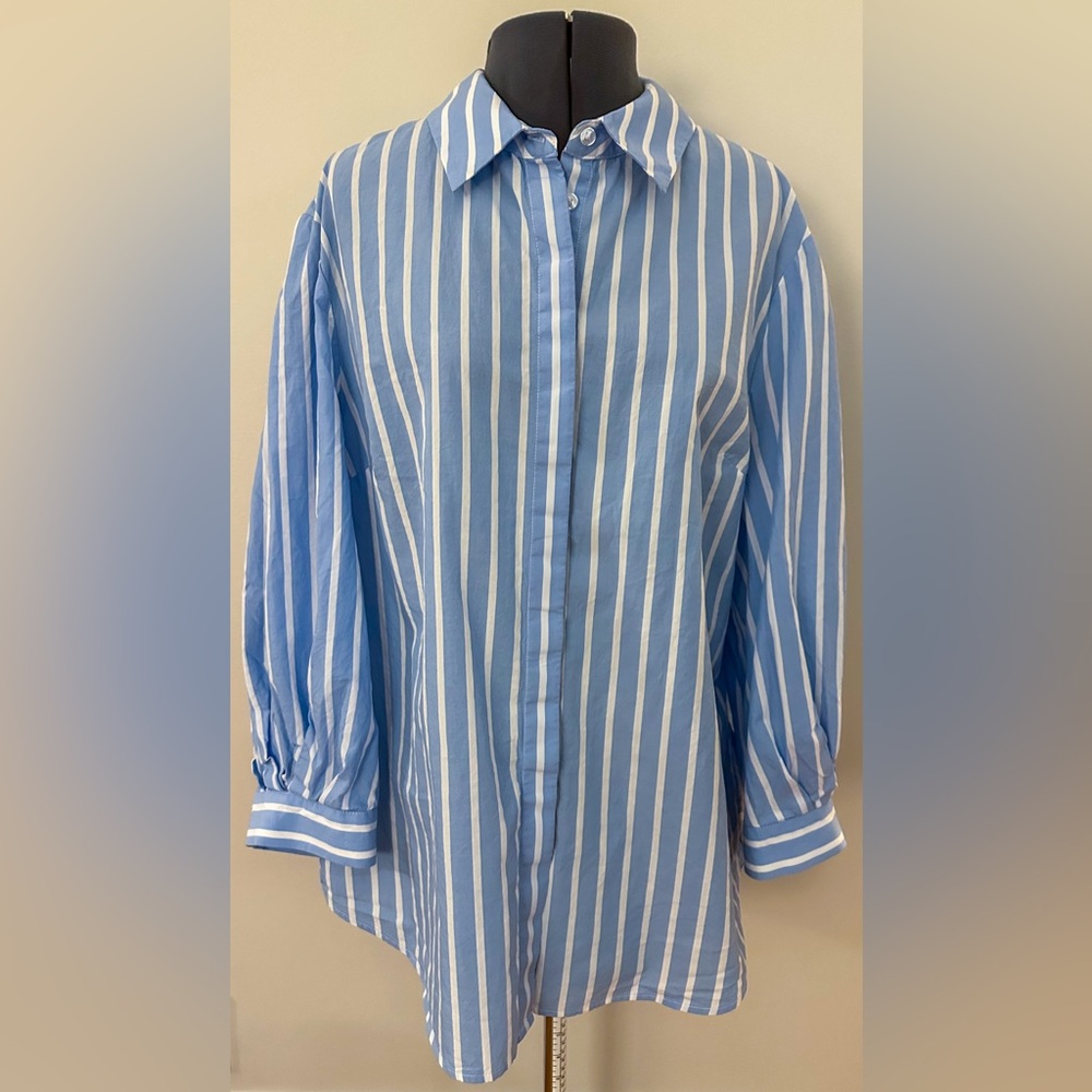Anne Klein Light Blue and White Striped Shirt